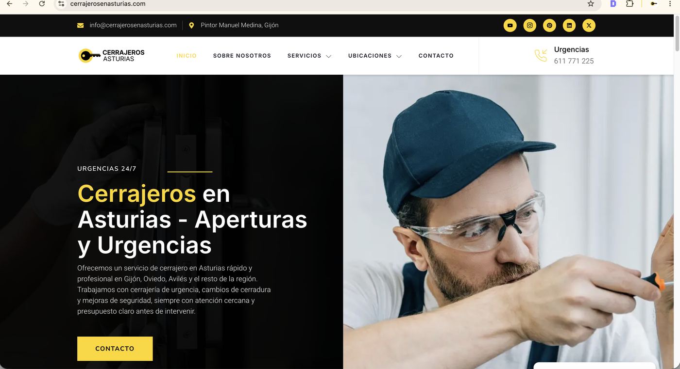 Página de inicio de la web Cerrajeros en Asturias
