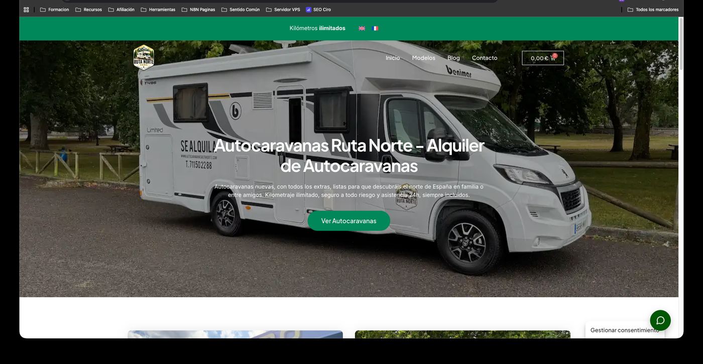 Página de inicio de la web Autocaravanas Ruta Norte