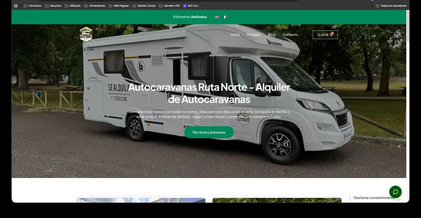 Página de inicio de la web Autocaravanas Ruta Norte