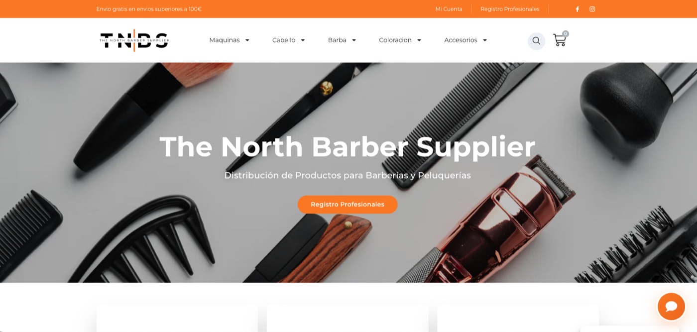 Página de inicio de la tienda online The North Barber Supplier