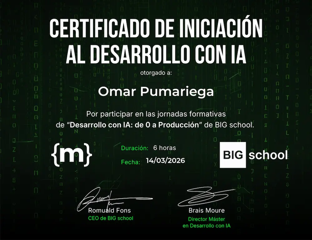 Certificado Iniciacion al Desarrollo con IA Omar Pumariega