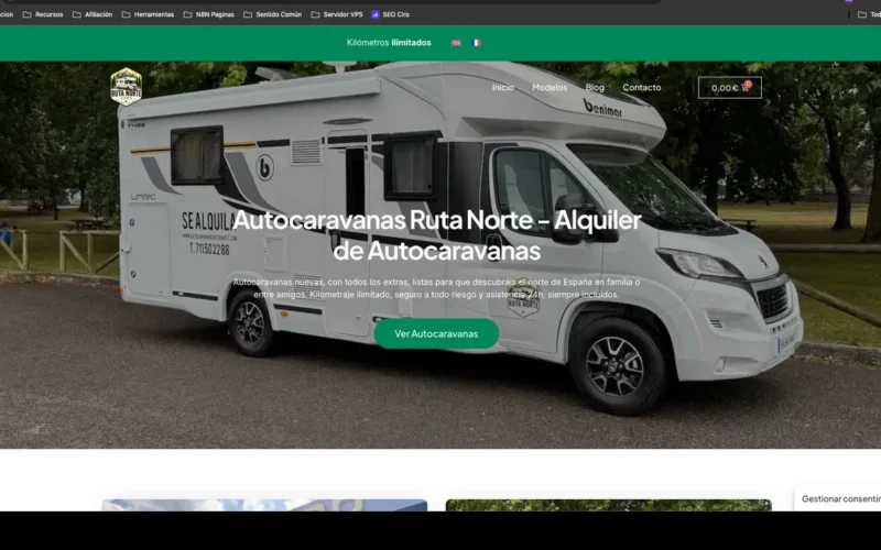 Página de inicio de la web Autocaravanas Ruta Norte