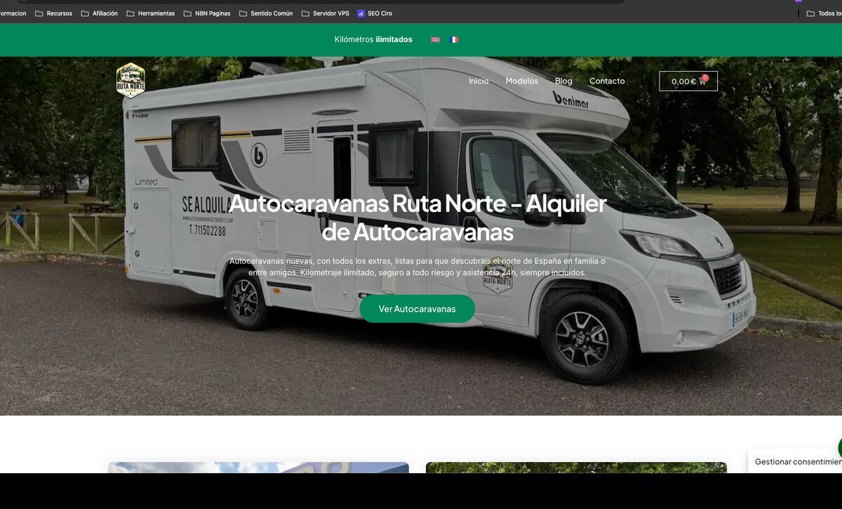 Página de inicio de la web Autocaravanas Ruta Norte