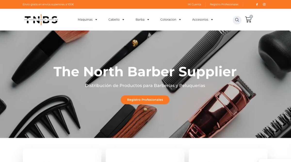 Página de inicio de la tienda online The North Barber Supplier